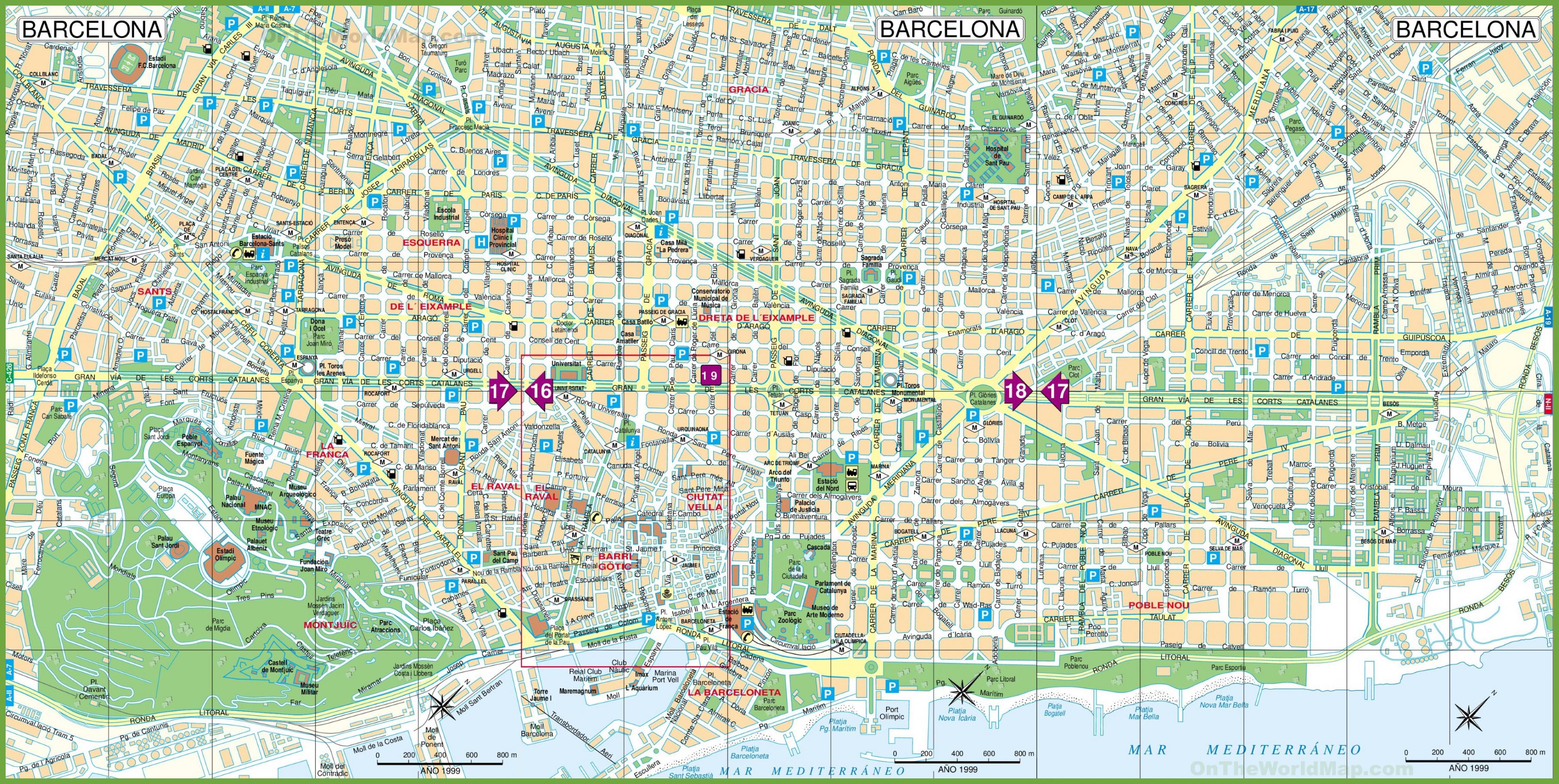 Napier Betsy Trotwood Legado Barcelona, mapa de la ciudad - la ciudad de Barcelona mapa turístico  (Cataluña, España)
