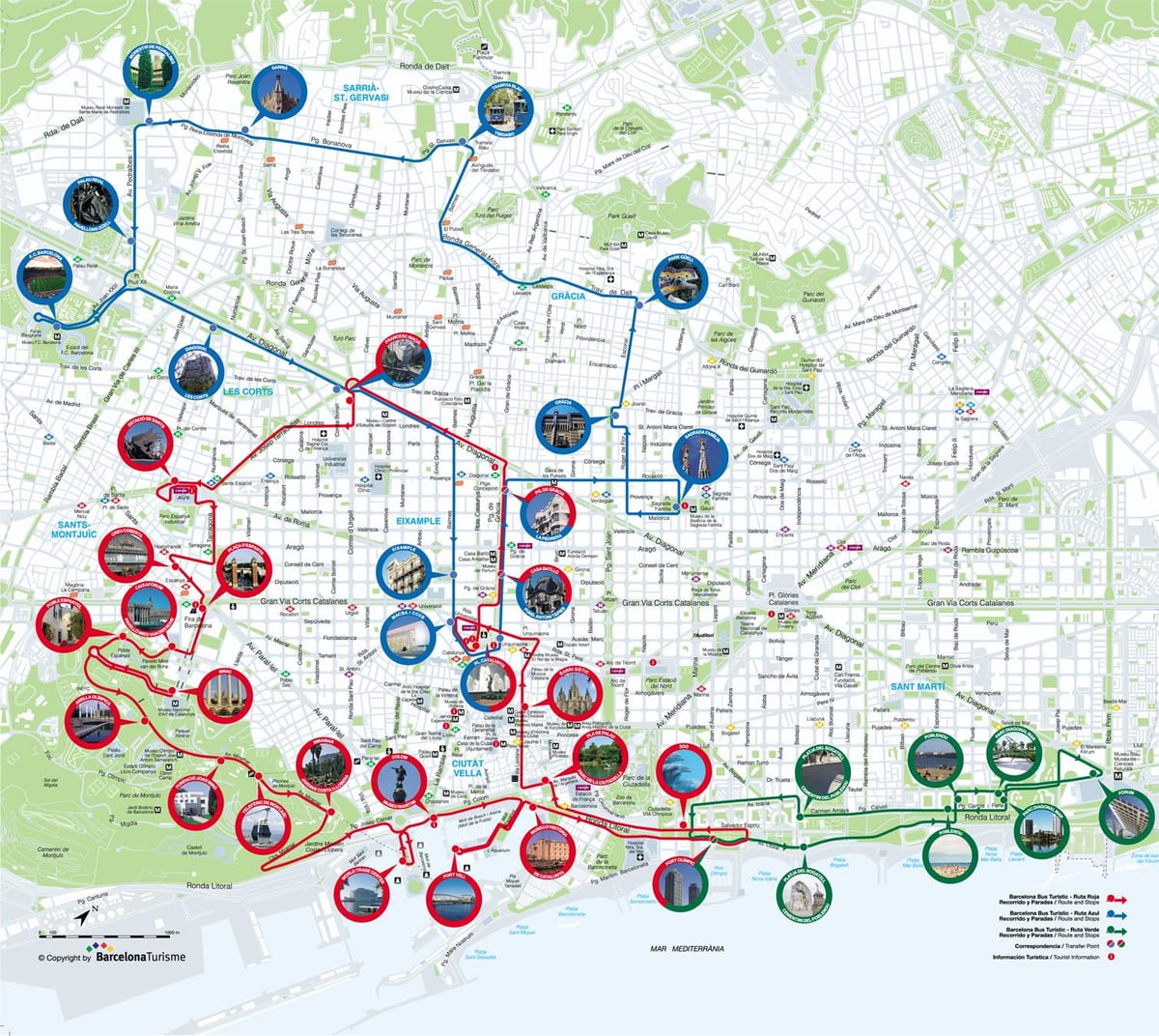 autobús turístico de barcelona, mapa de la ruta