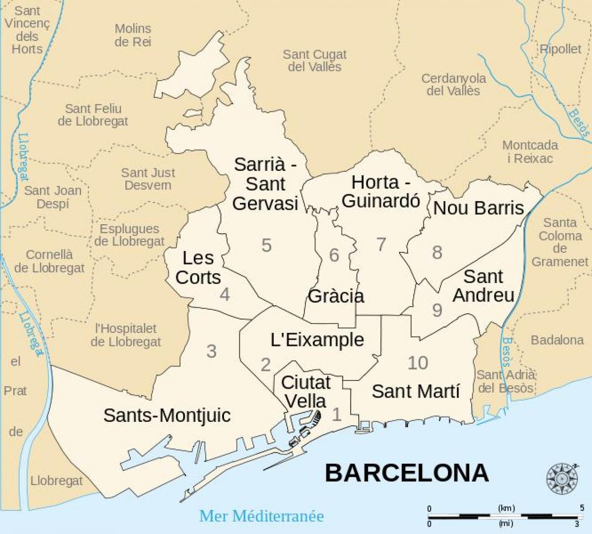 mapa de distritos de barcelona españa