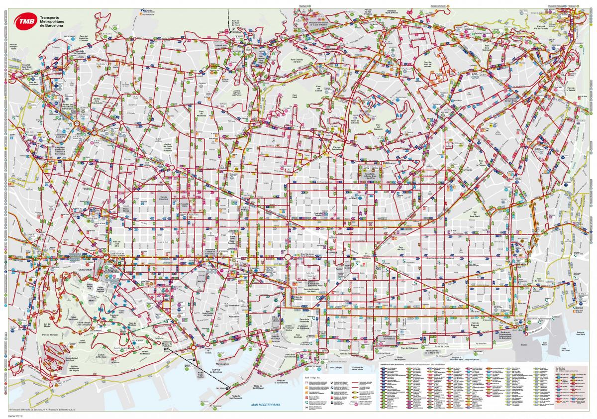 mapa de las líneas de autobús de barcelona
