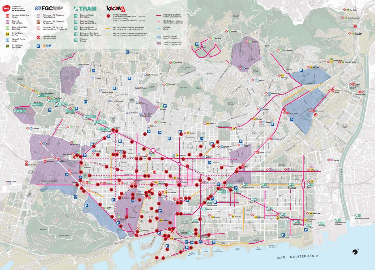 mapa de barcelona en bicicleta 