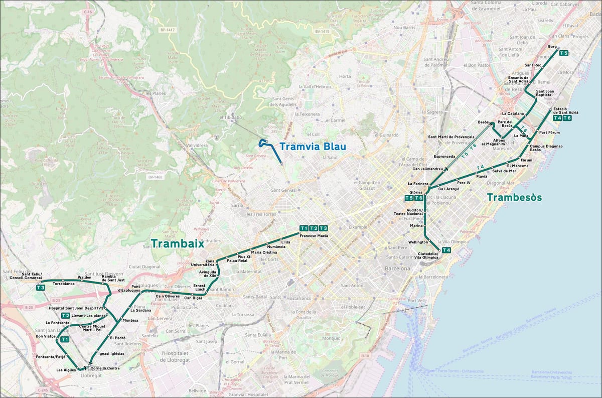 tranvía de barcelona mapa