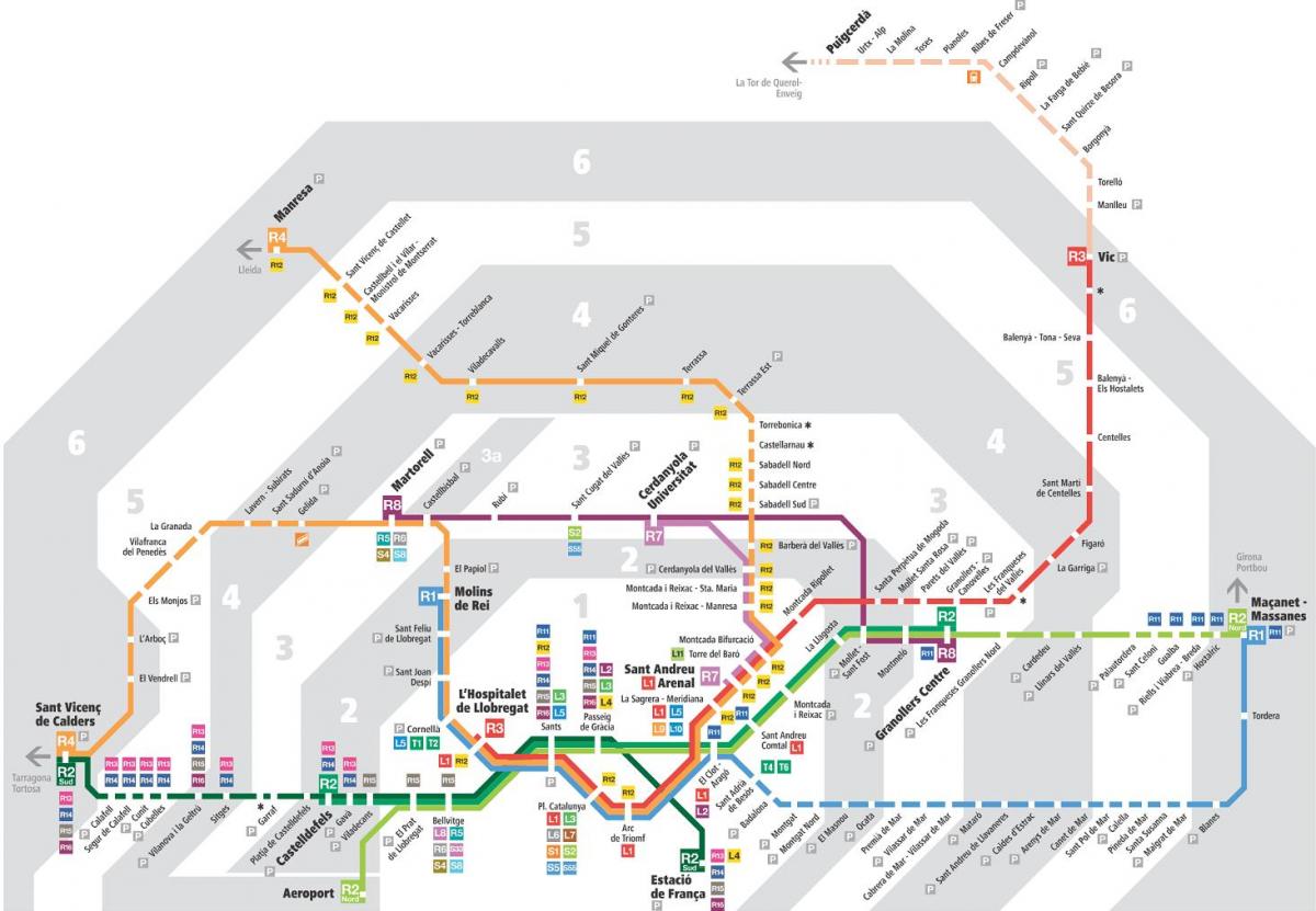mapa del metro de barcelona, con zonas